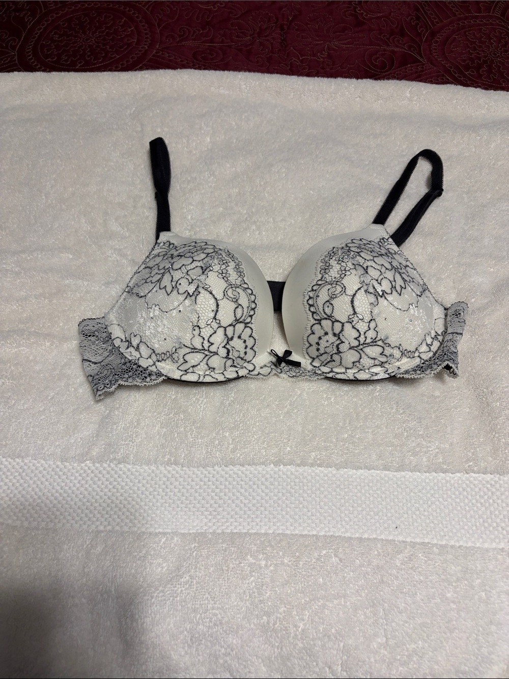 Victoria's Secret White Push-Up Bra with Black Lace